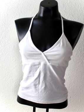 No Boundaries Medium White V Neck Halter top Cotton, Vintage New, babydoll cami
